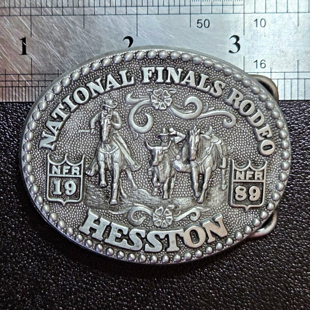 1989 Hesston NFR Miniature Belt Buckle Fred Fellows 7th Edition Rodeo